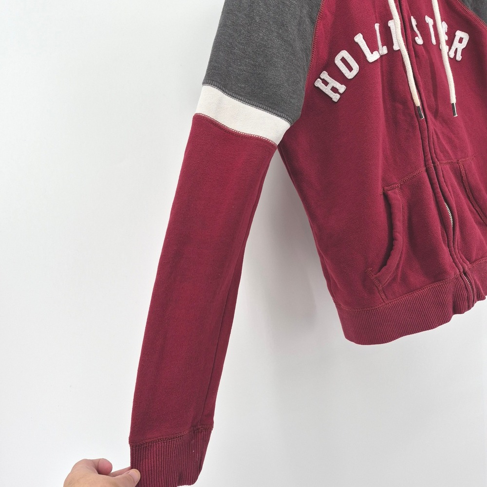 Hollister California Zip Hoodie Burgundy Gray Colorblock Sweatshirt Sz M Varsity - Picture 5 of 12
